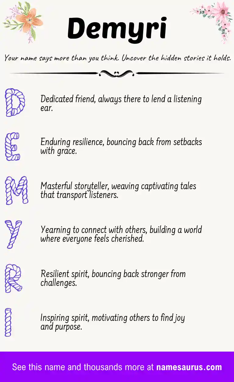 Acrostic poem about Demyri.