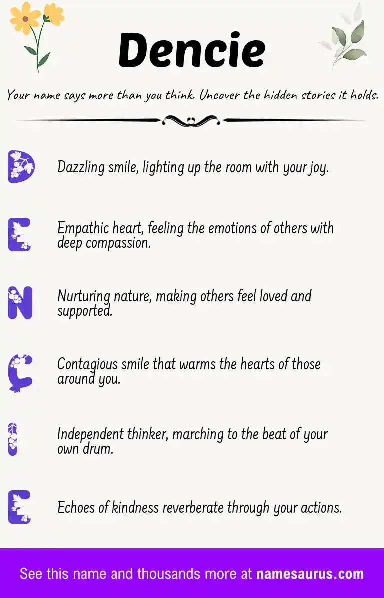 Acrostic poem about Dencie.