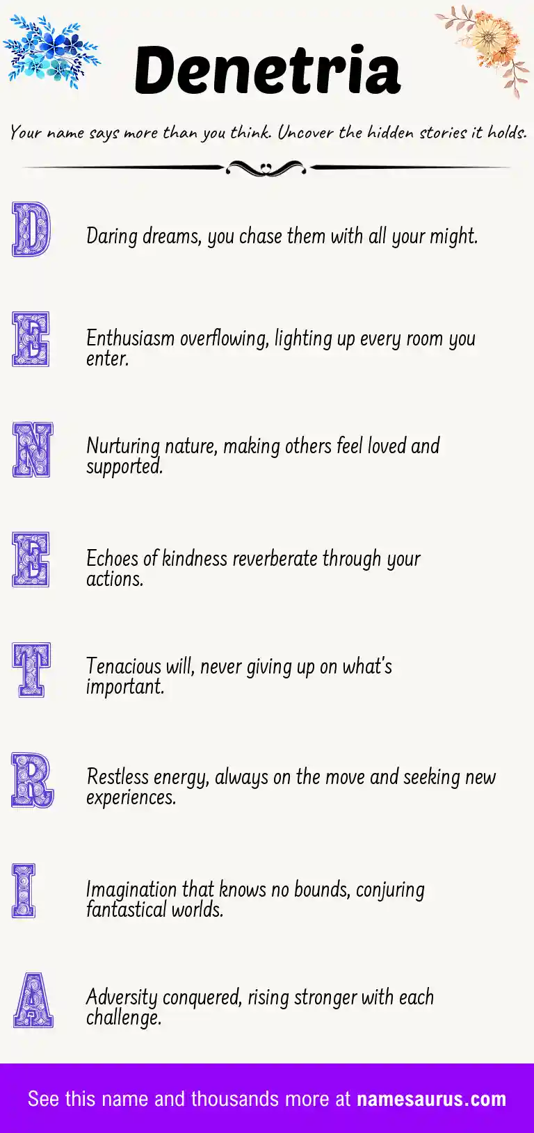 Acrostic poem about Denetria.