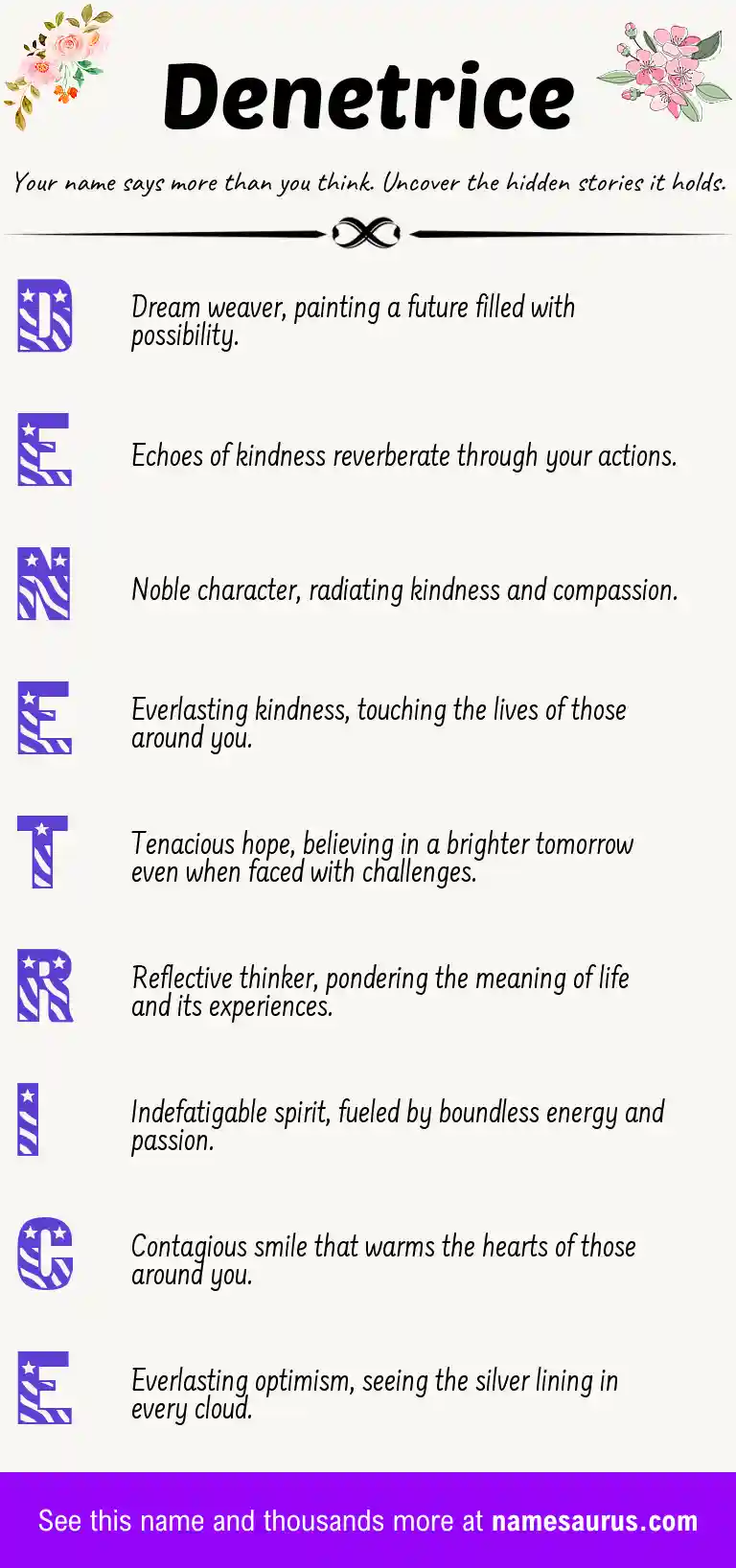 Acrostic poem about Denetrice.