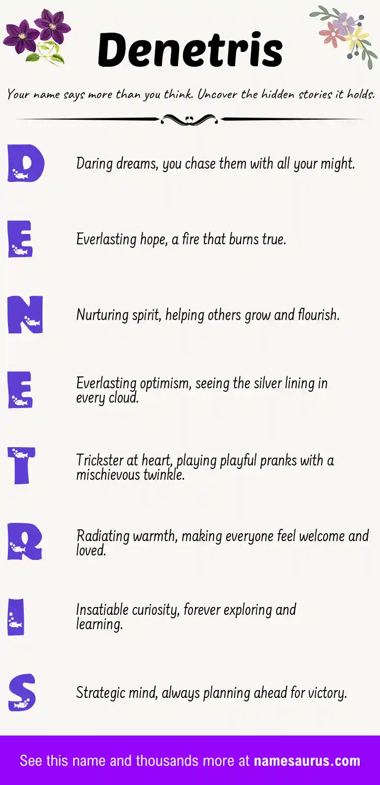 Acrostic poem about Denetris.