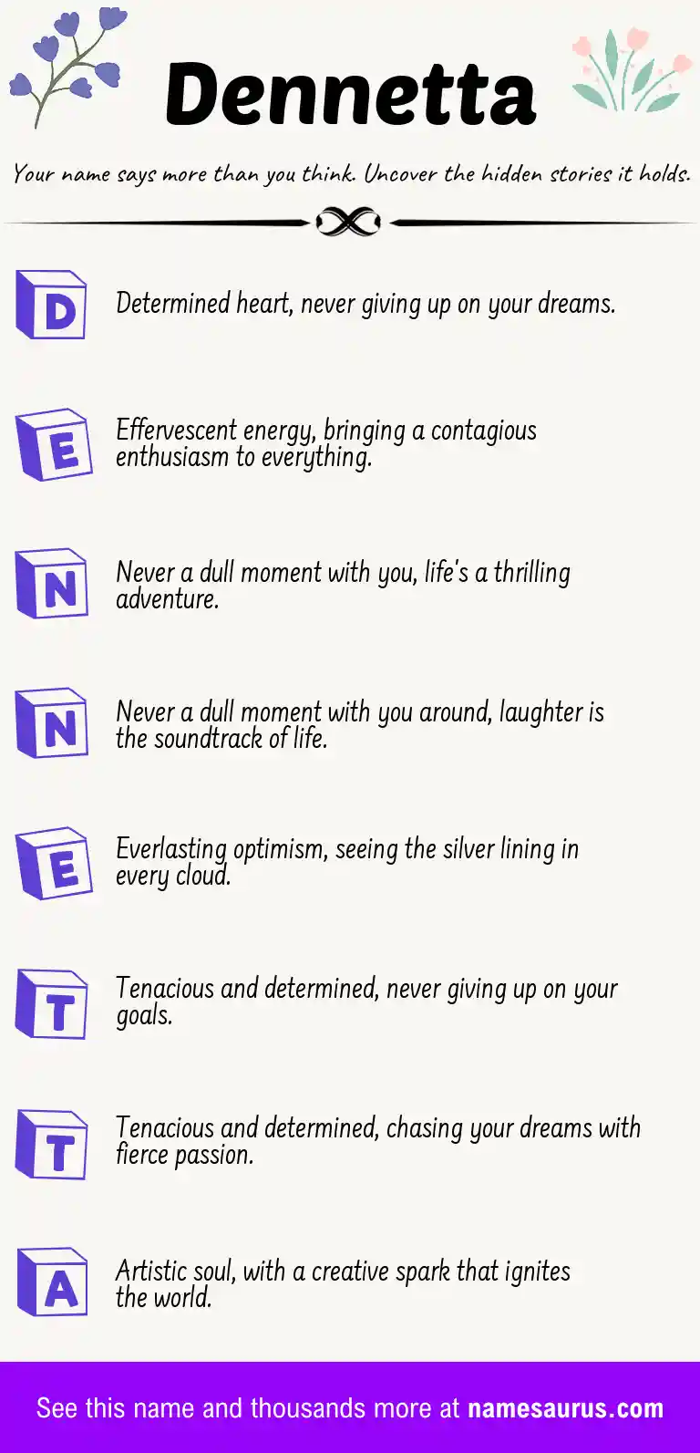 Acrostic poem about Dennetta.