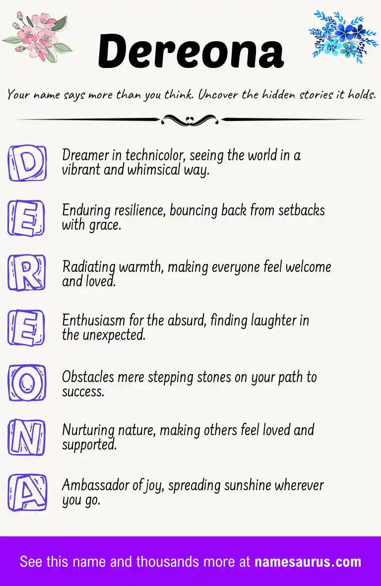 Acrostic poem about Dereona.