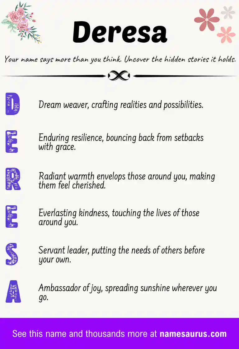 Acrostic poem about Deresa.