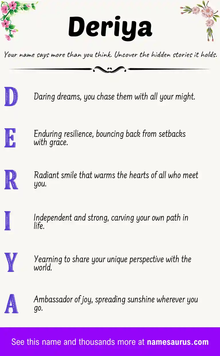 Acrostic poem about Deriya.