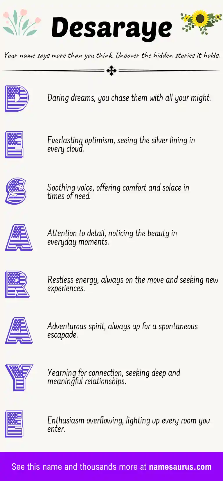 Acrostic poem about Desaraye.