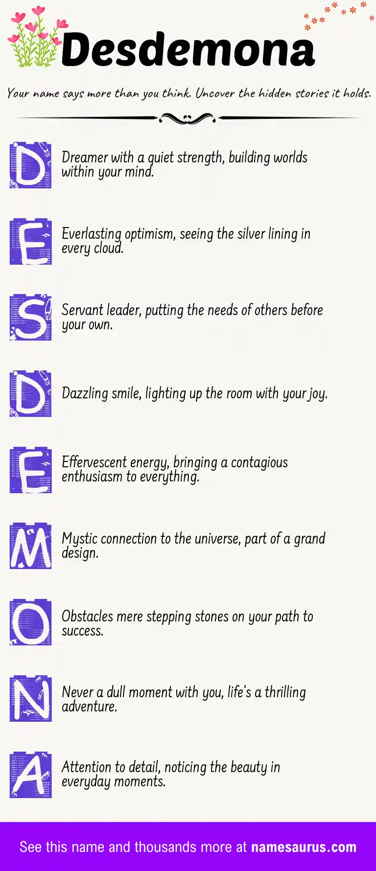 Acrostic poem about Desdemona.