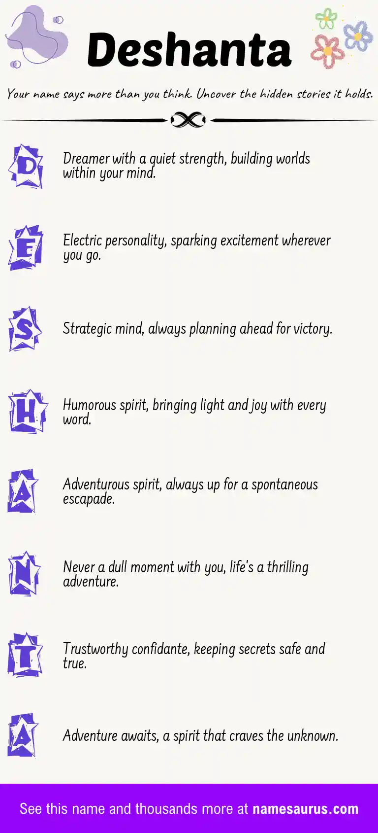 Acrostic poem about Deshanta.
