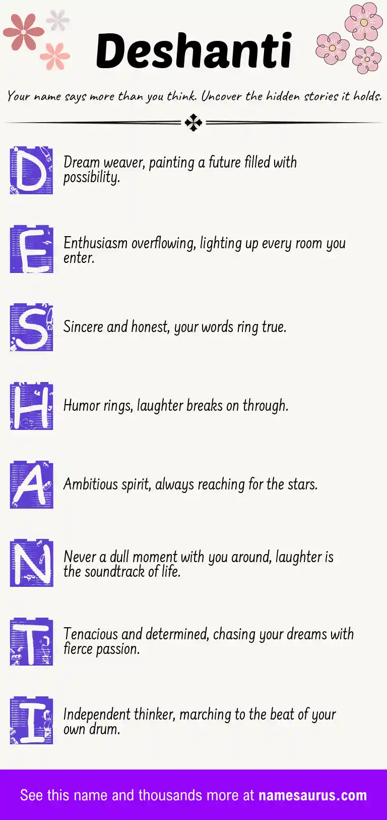 Acrostic poem about Deshanti.