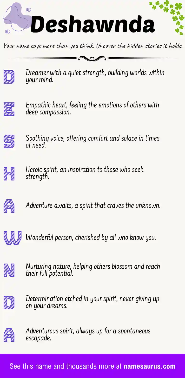 Acrostic poem about Deshawnda.