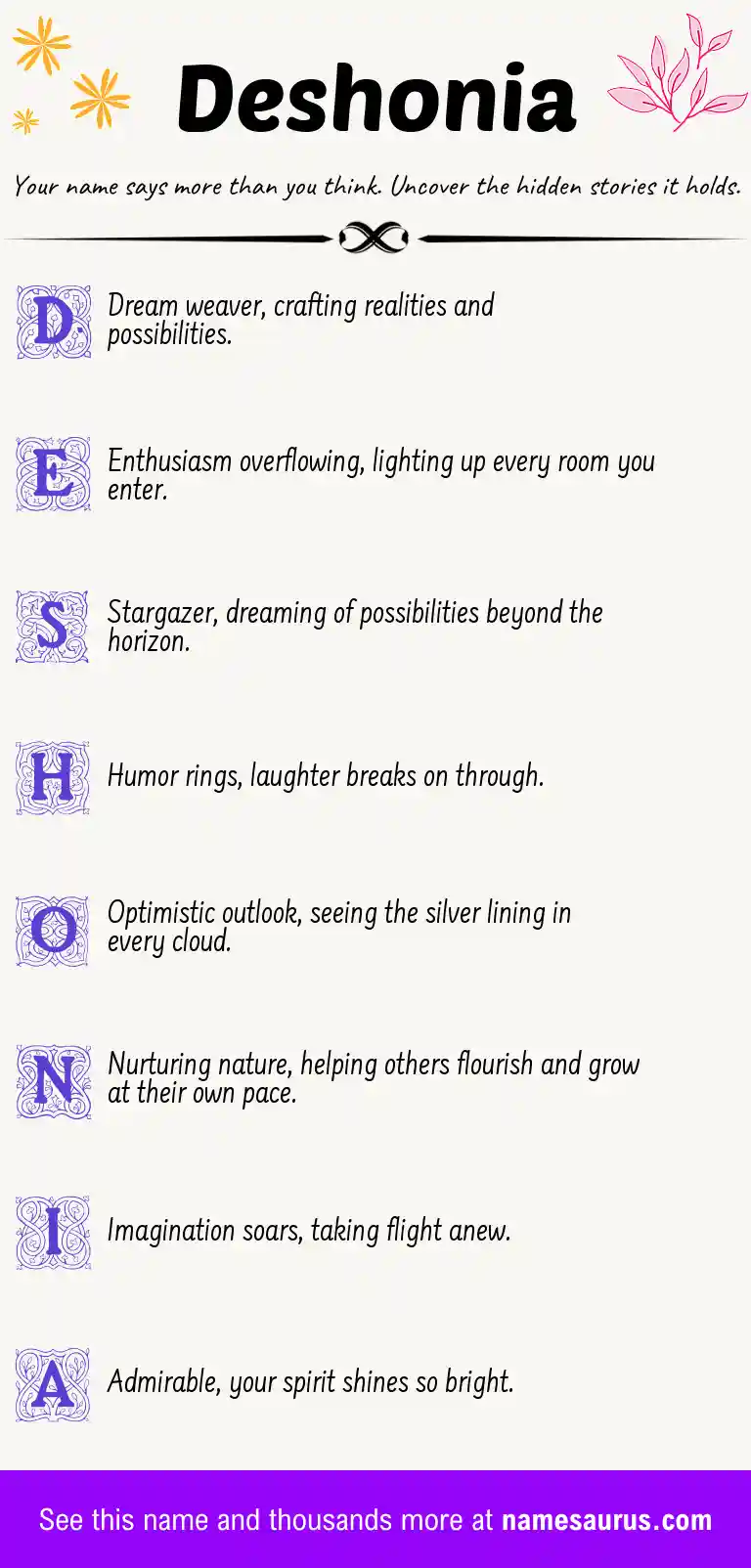 Acrostic poem about Deshonia.