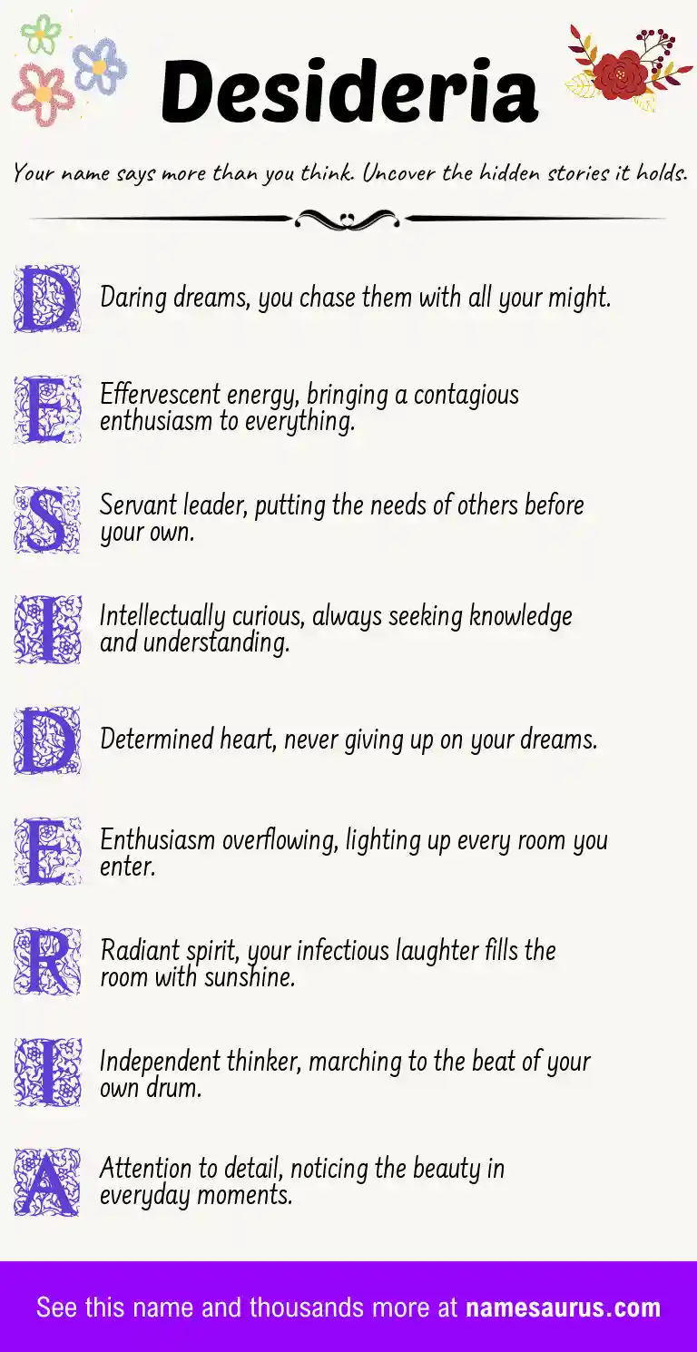 Acrostic poem about Desideria.