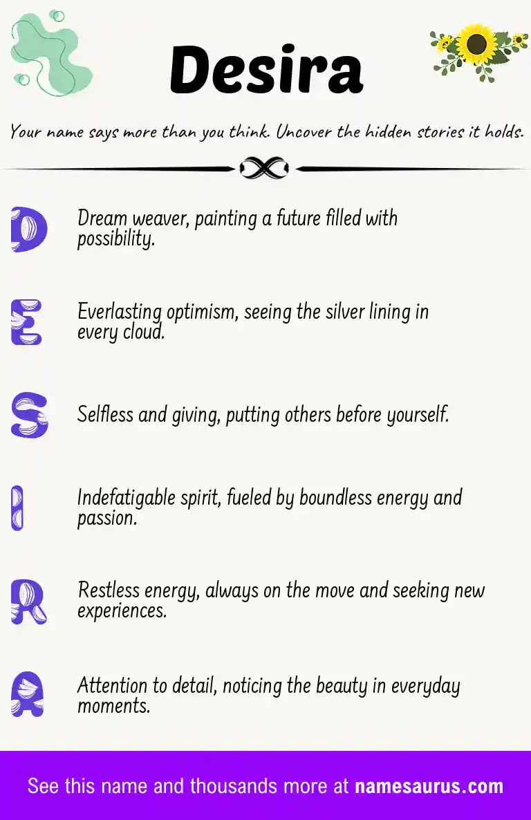 Acrostic poem about Desira.