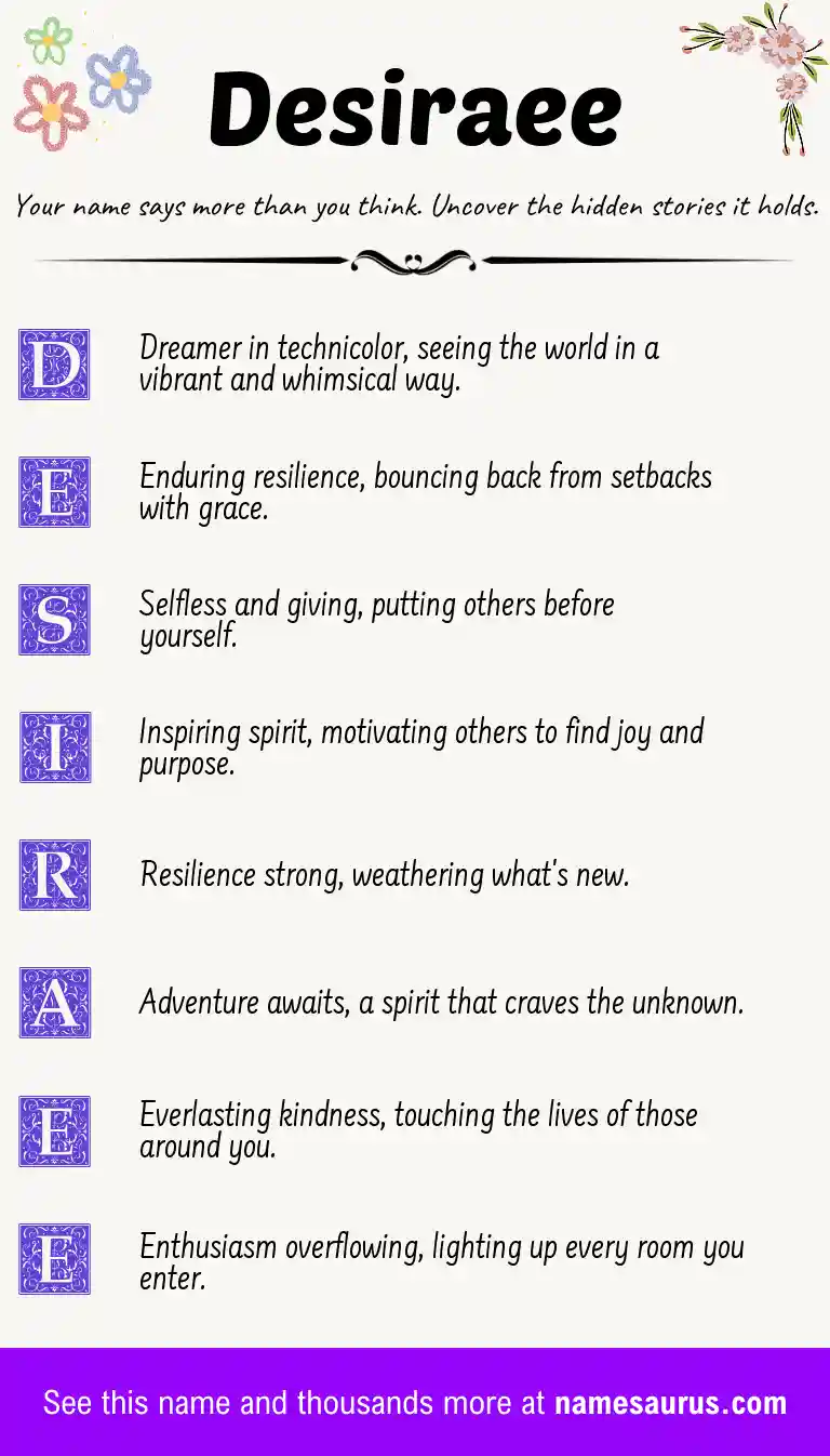 Acrostic poem about Desiraee.