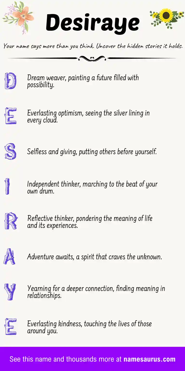 Acrostic poem about Desiraye.