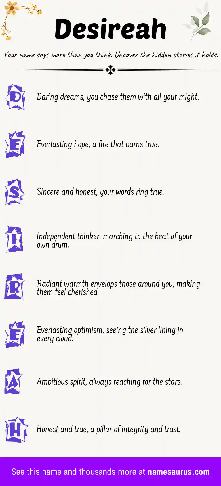 Acrostic poem about Desireah.