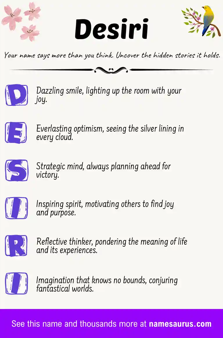 Acrostic poem about Desiri.