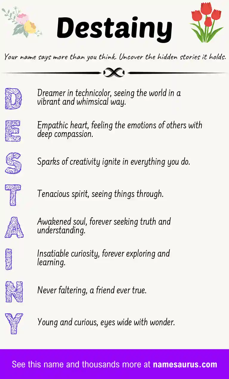 Acrostic poem about Destainy.