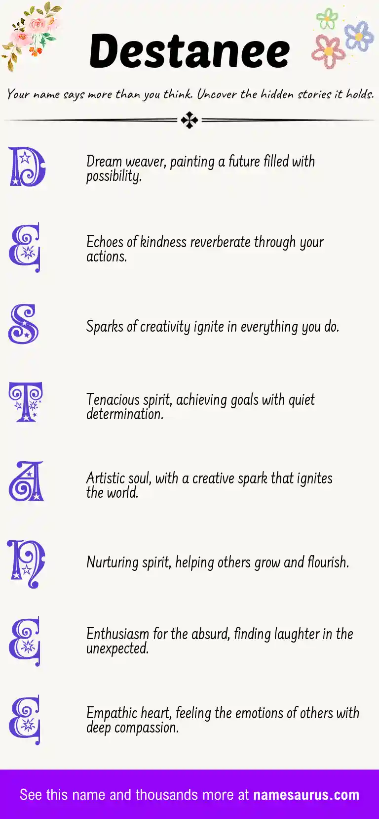 Acrostic poem about Destanee.