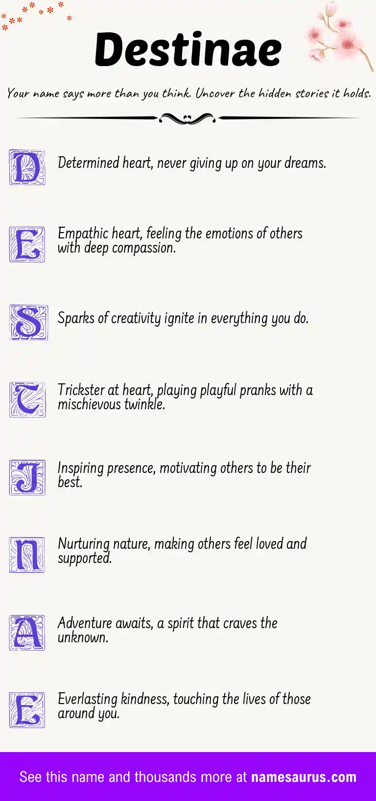 Acrostic poem about Destinae.