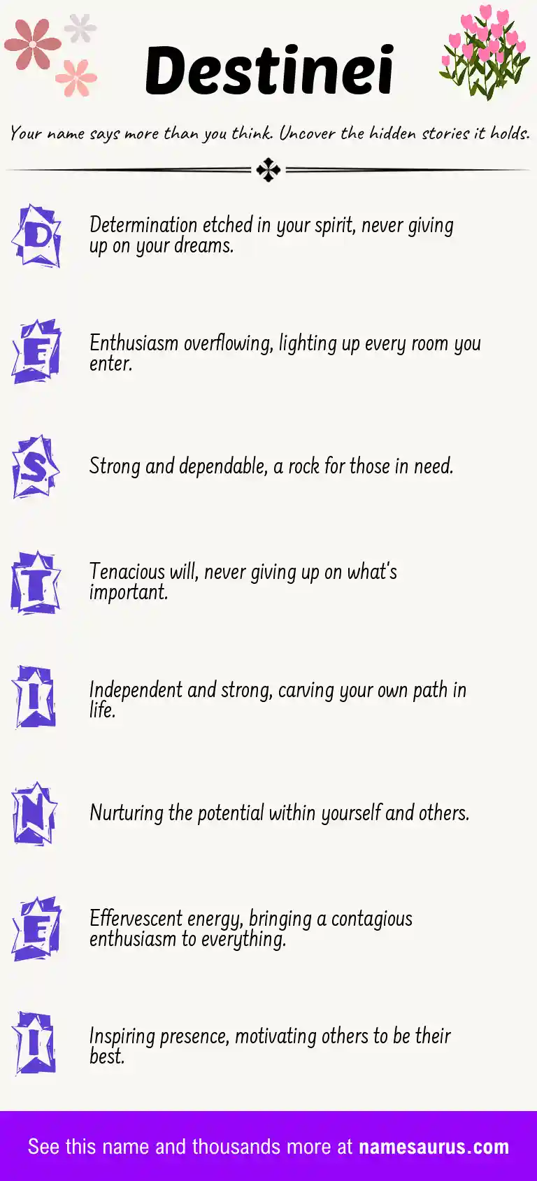 Acrostic poem about Destinei.