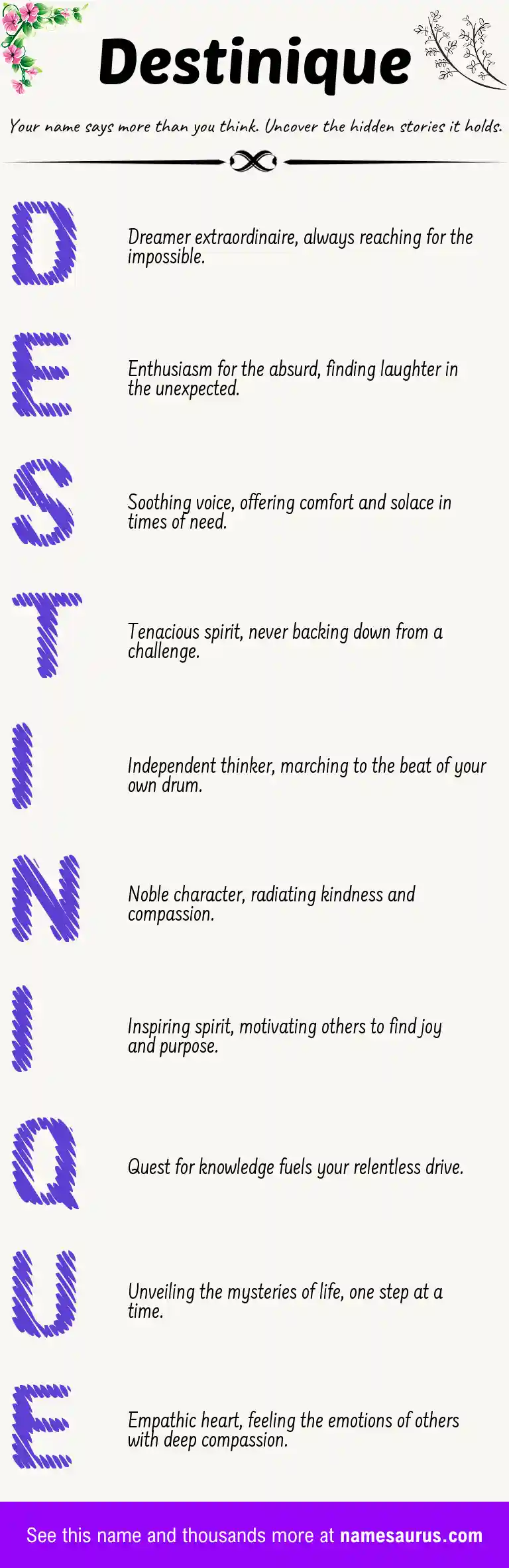 Acrostic poem about Destinique.