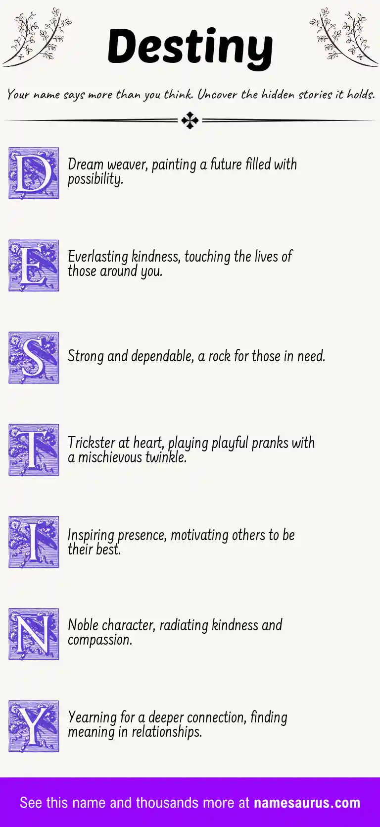 Acrostic poem about Destiny.
