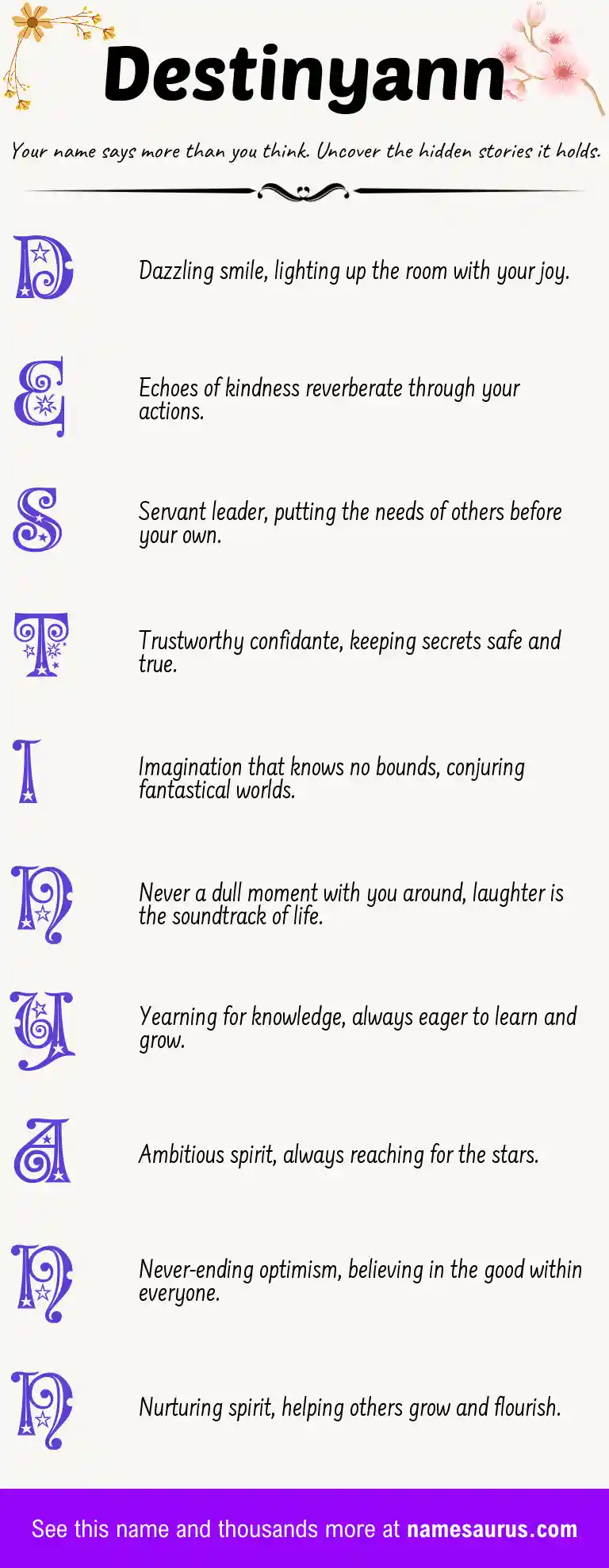 Acrostic poem about Destinyann.