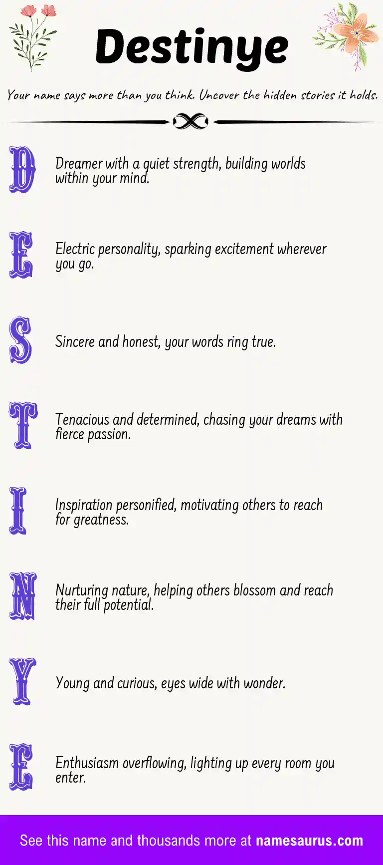 Acrostic poem about Destinye.