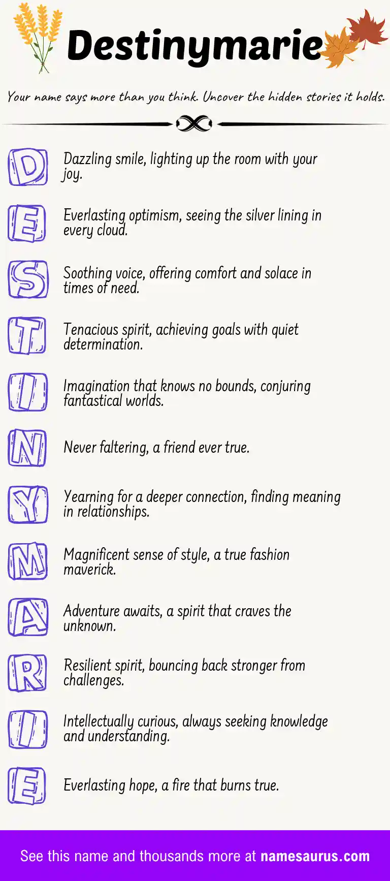Acrostic poem about Destinymarie.