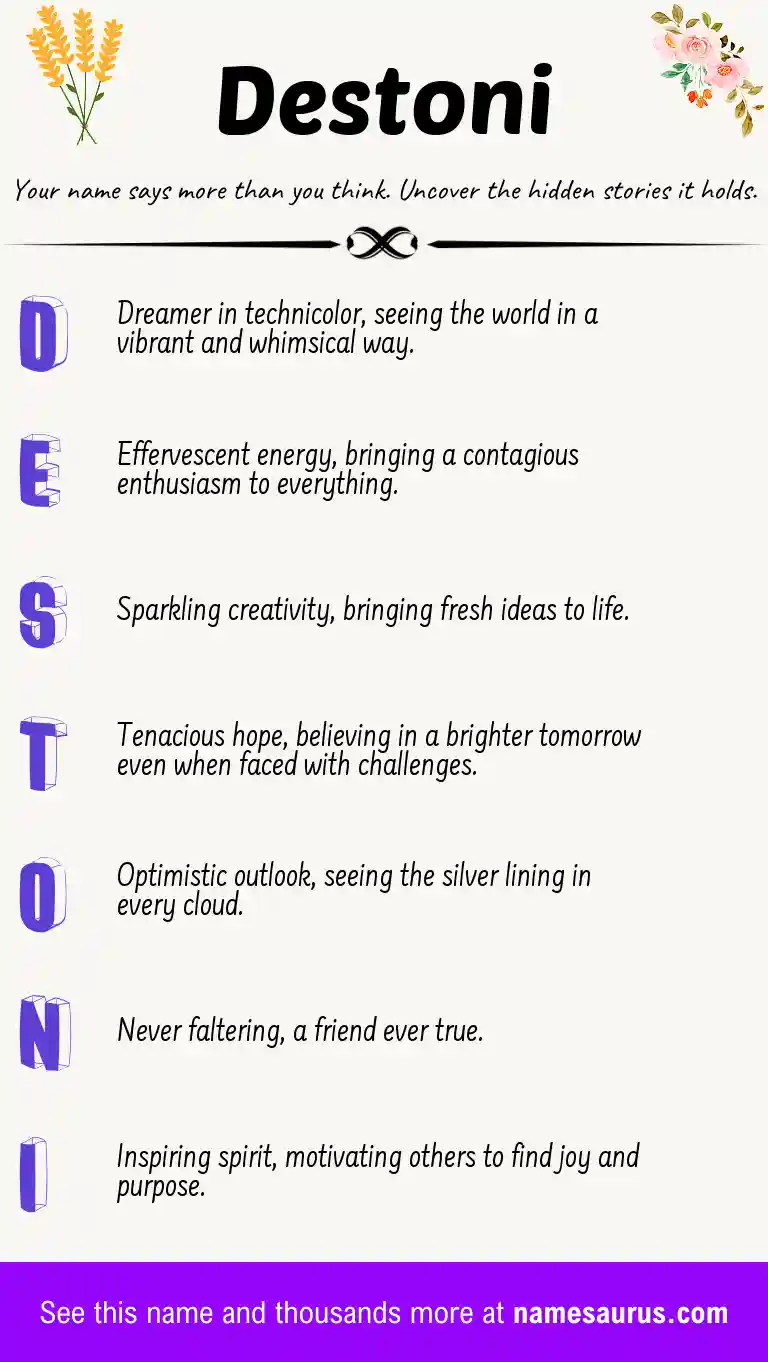Acrostic poem about Destoni.