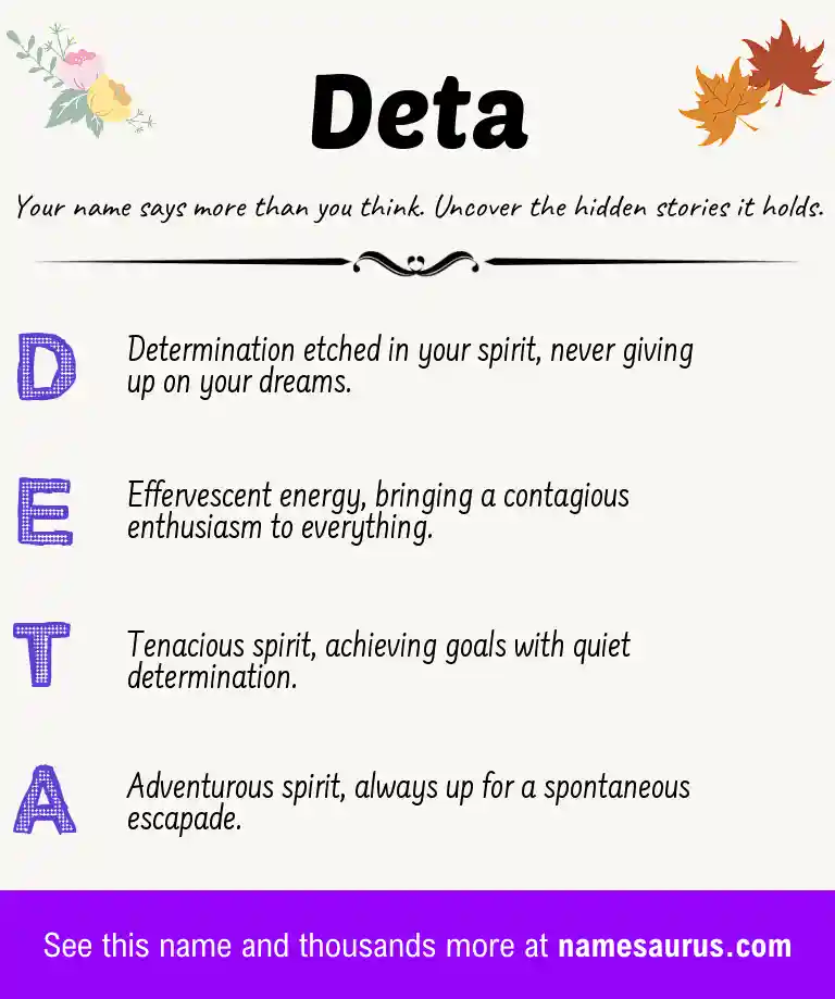 Acrostic poem about Deta.