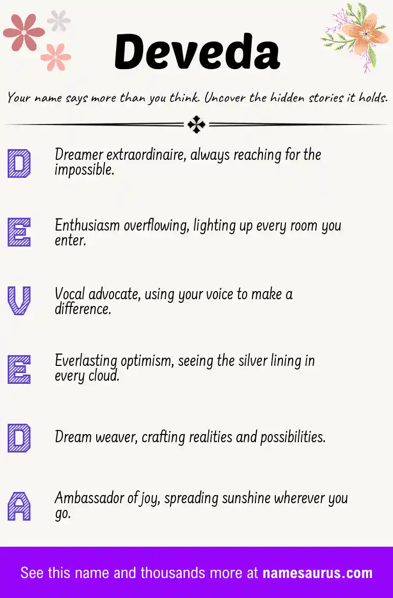 Acrostic poem about Deveda.