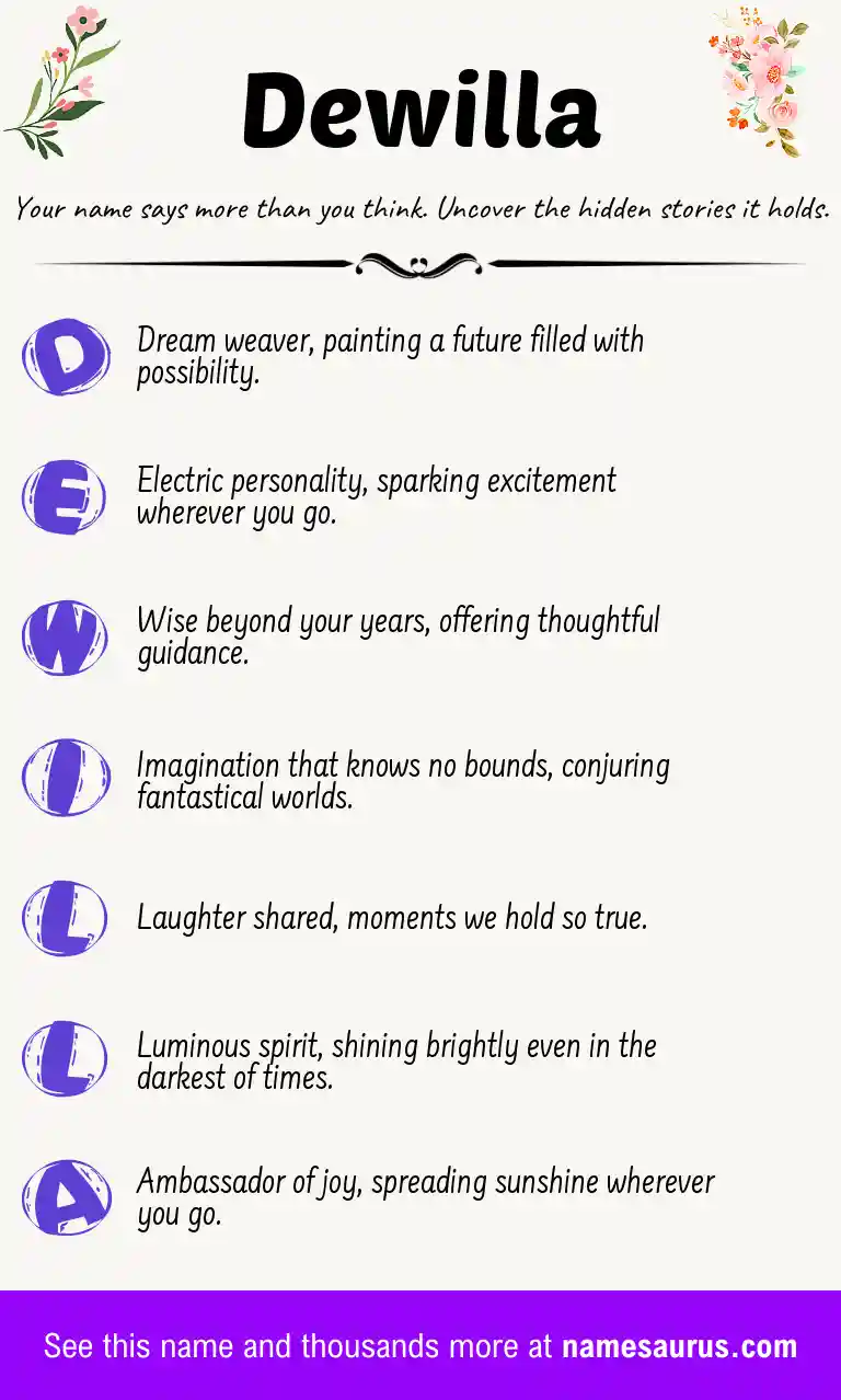 Acrostic poem about Dewilla.