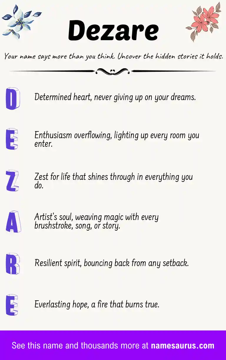 Acrostic poem about Dezare.
