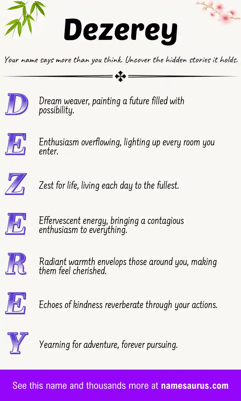 Acrostic poem about Dezerey.