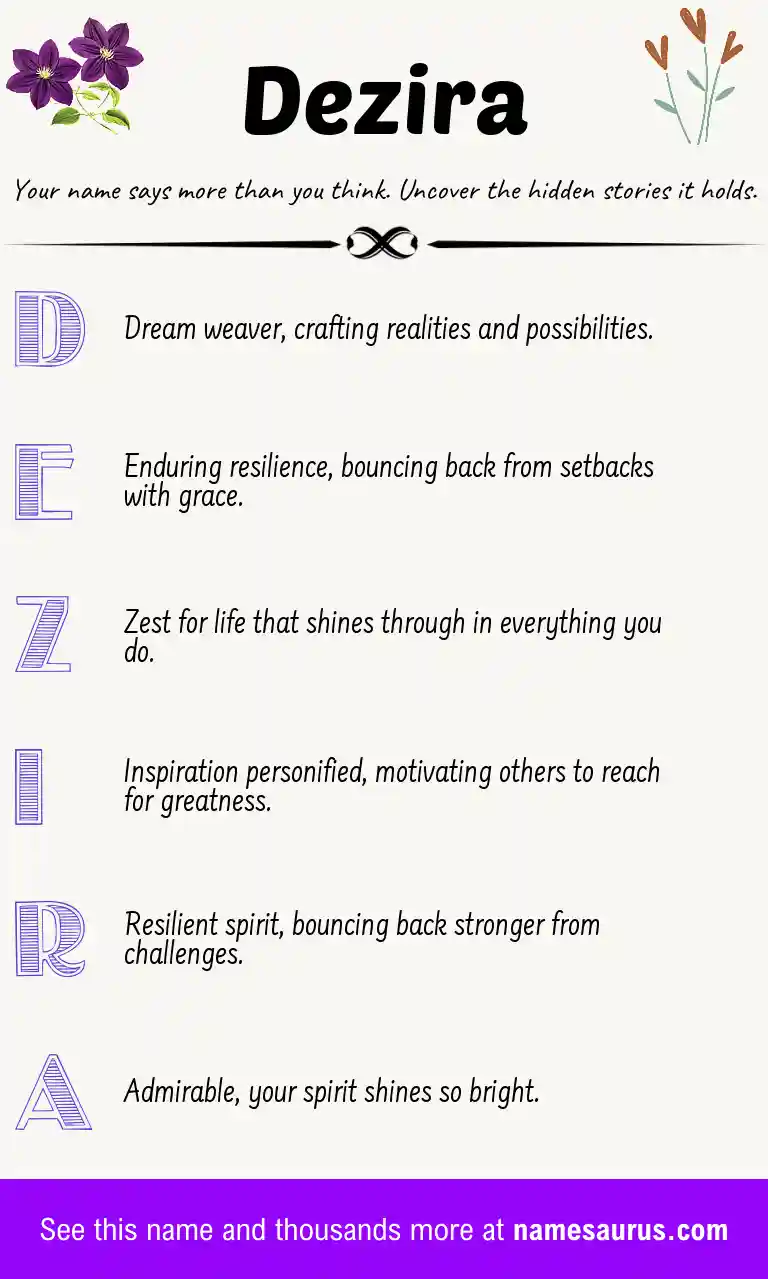Acrostic poem about Dezira.