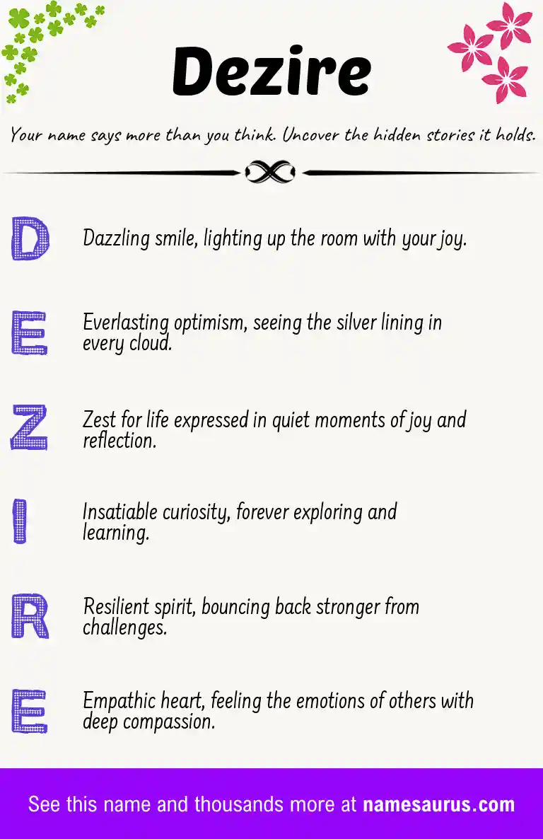 Acrostic poem about Dezire.