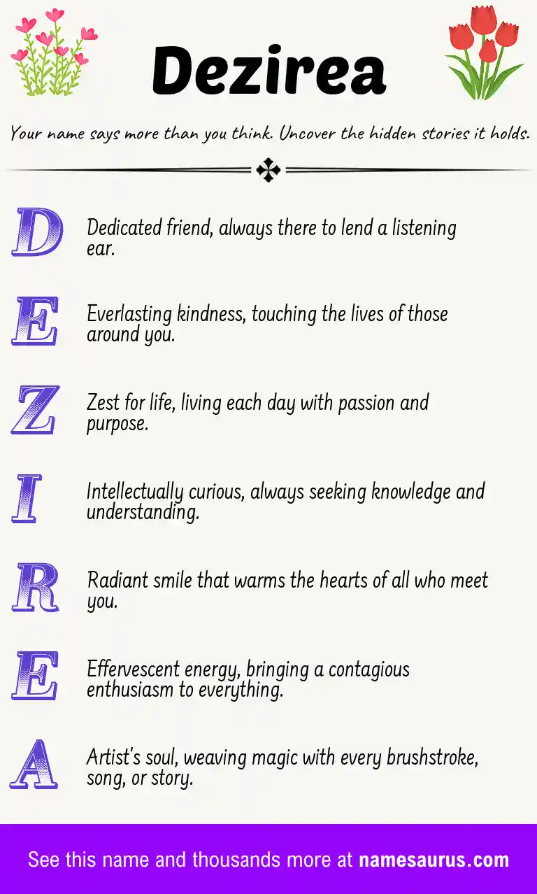 Acrostic poem about Dezirea.