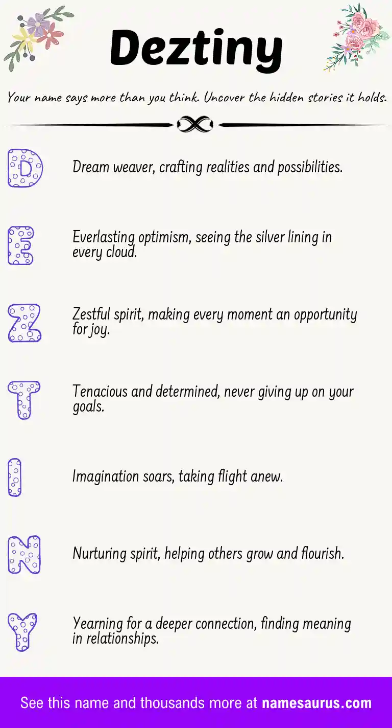 Acrostic poem about Deztiny.