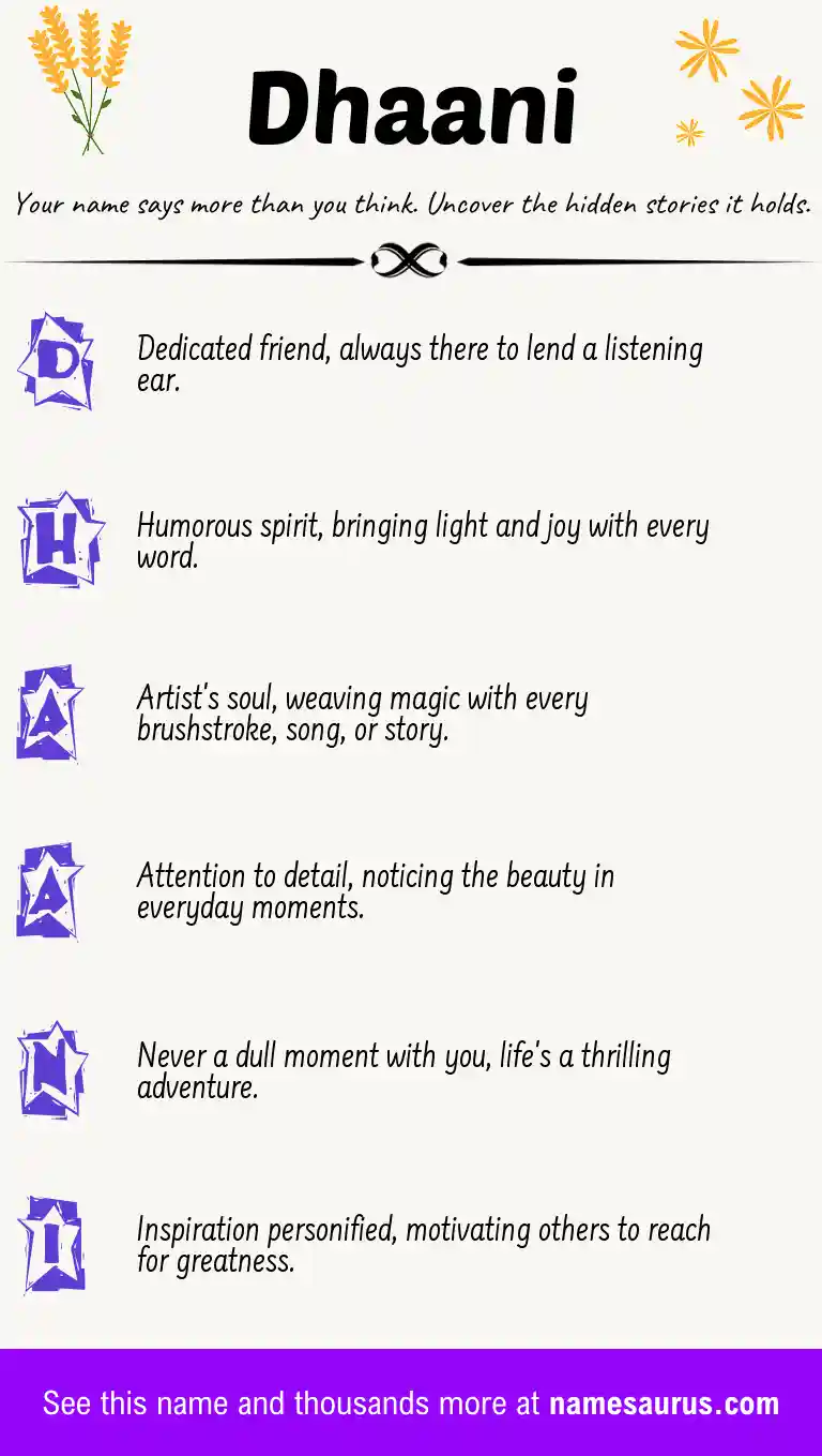Acrostic poem about Dhaani.