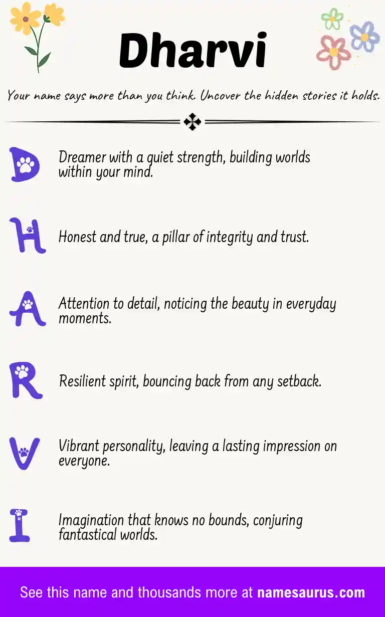 Acrostic poem about Dharvi.