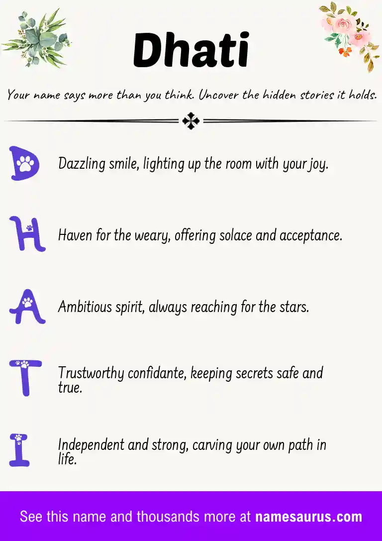 Acrostic poem about Dhati.