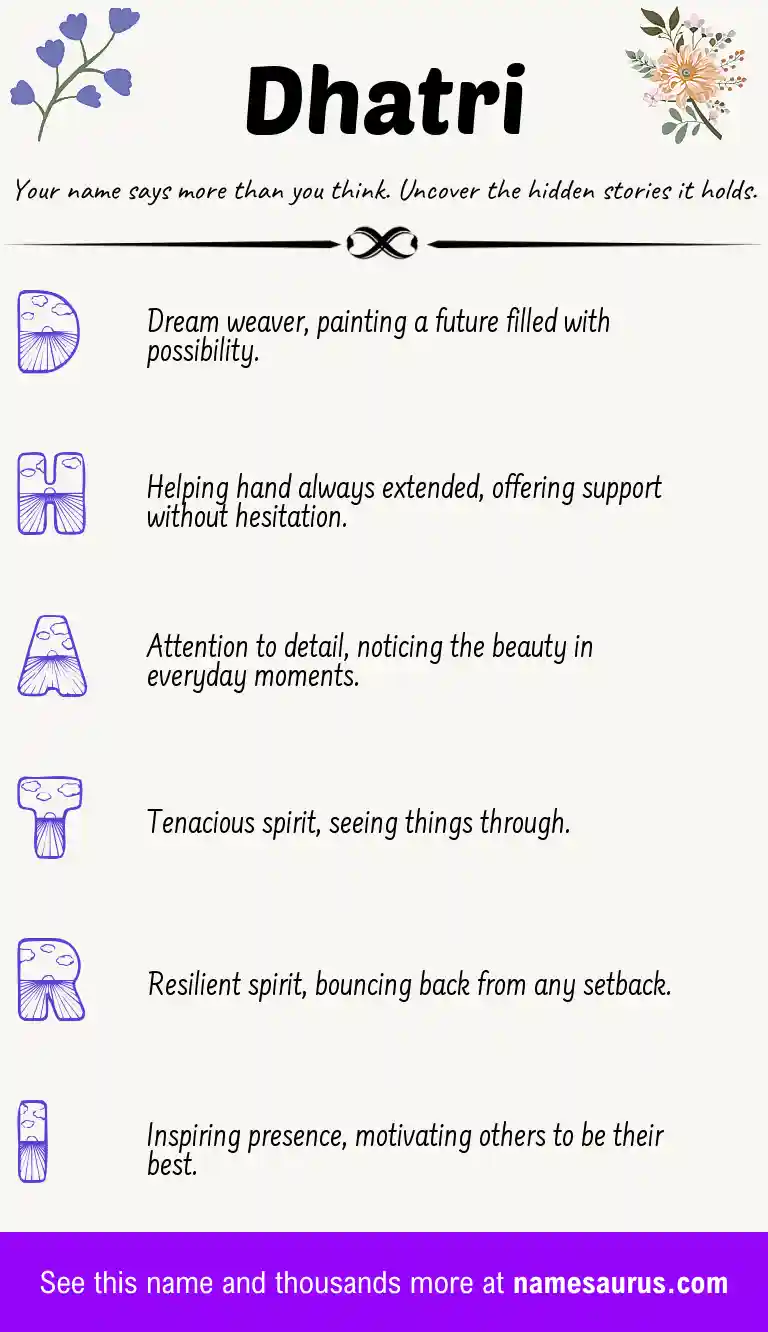 Acrostic poem about Dhatri.