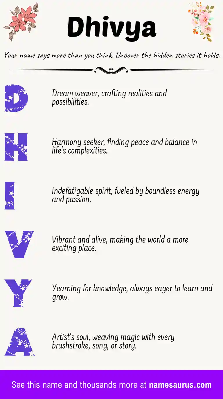 Acrostic poem about Dhivya.