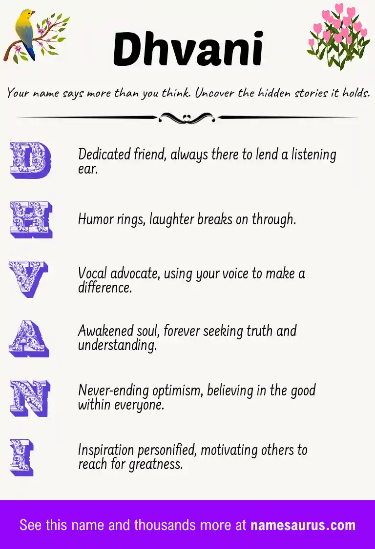 Acrostic poem about Dhvani.