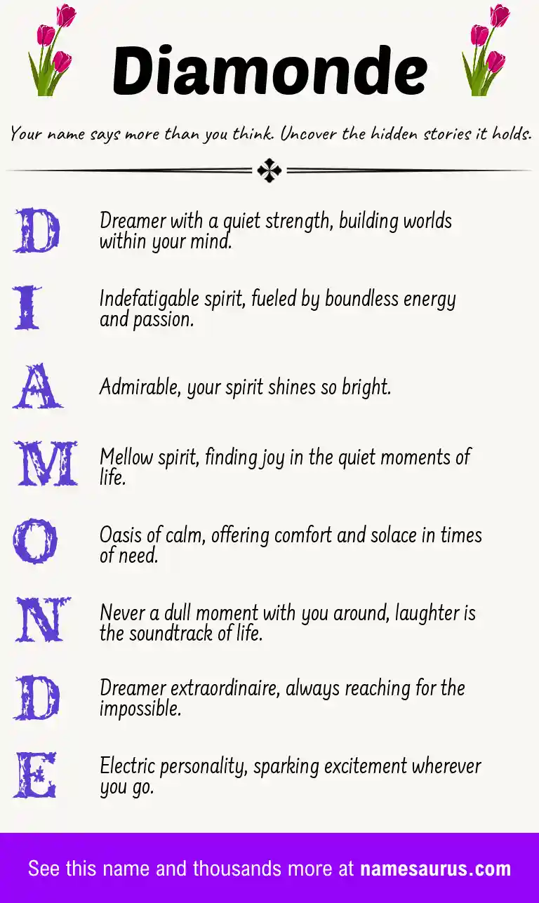 Acrostic poem about Diamonde.