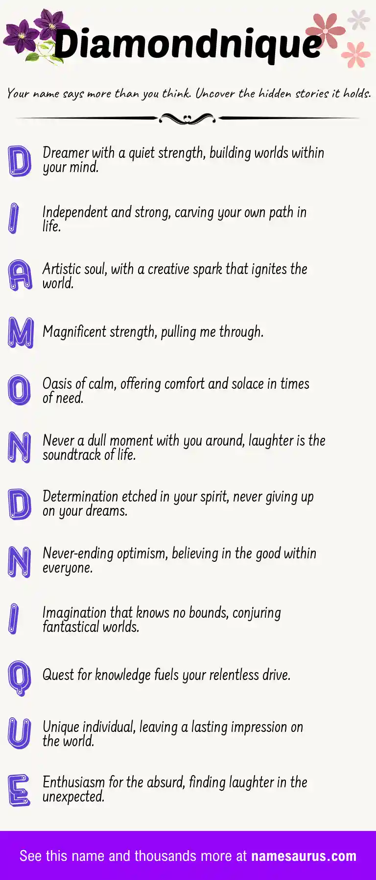 Acrostic poem about Diamondnique.