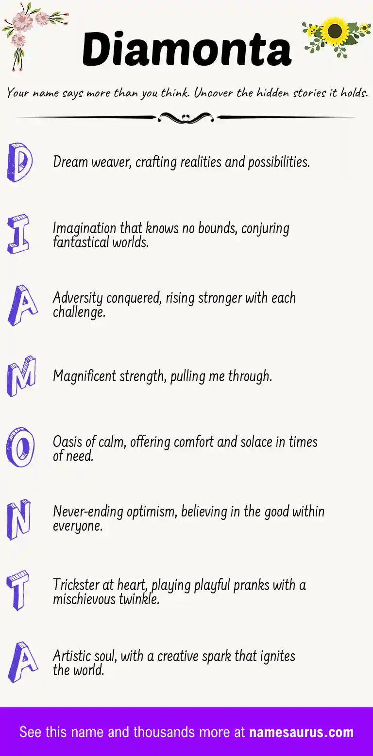 Acrostic poem about Diamonta.
