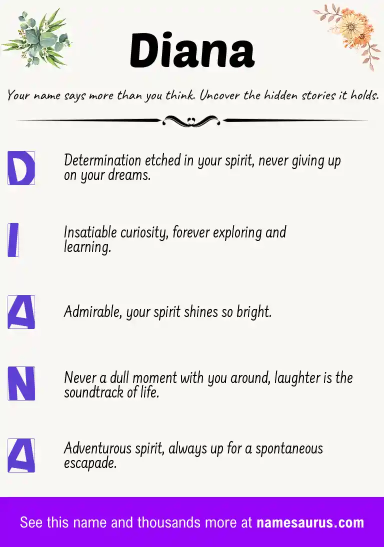 Acrostic poem about Diana.
